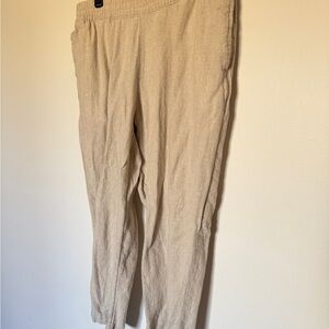 High-Rise Linen Pants Beige Straight Leg L